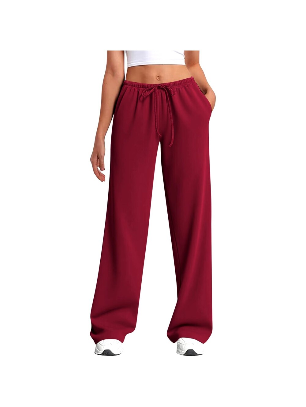NWT Temofon Women’s Burgundy Low Rise Wide Leg Sweatpants with Pockets, Small